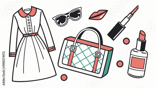 Fashion accessories and beauty products set illustration with accessories