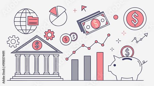 Financial banking and investment growth concept illustration with investment