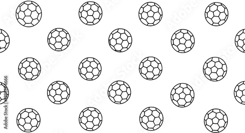 Seamless soccer ball pattern diagonal flow black outline vector sports background design