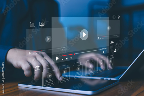фотографія Online video streaming platform and digital content management concept with medi