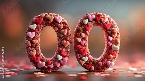 Two large, heart-studded numbers