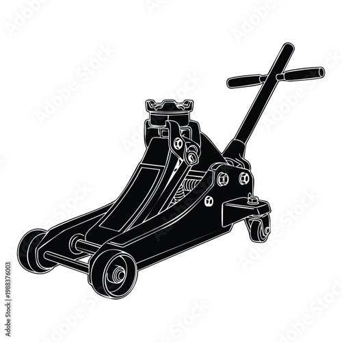 Industrial floor jack car lift tool silhouette set bundle isolated white.