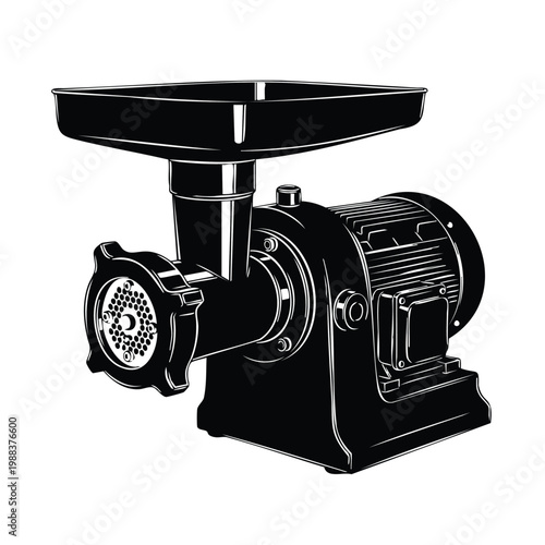 Industrial meat grinder machine silhouette set bundle isolated on white.