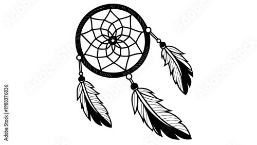 Traditional native american dreamcatcher with hanging feathers, dreamcatcher