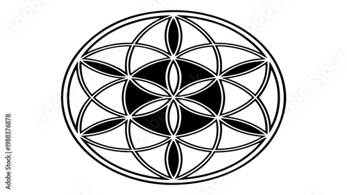 Sacred geometry flower of life circle symbol with geometry monochrome abstract