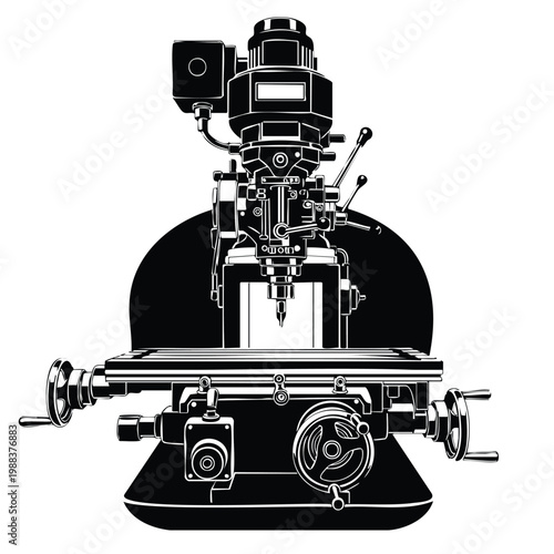 Industrial milling machine tool silhouette set bundle isolated on white.