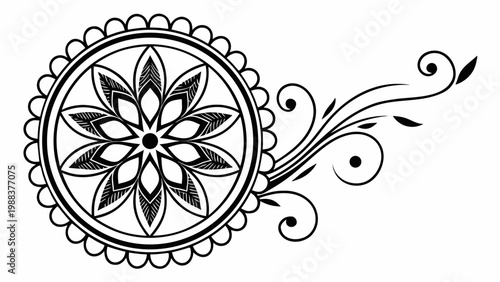 Circular mandala with swirling floral flourishes flourish circular ornament