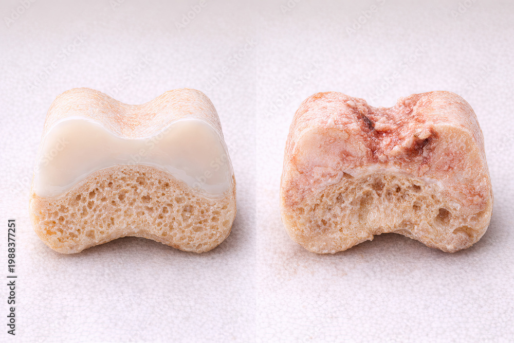 Fototapeta premium Healthy Cartilage vs Osteochondral Defect Specimen Comparison