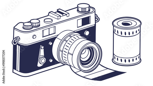 Vintage film camera and photographic roll for analog photography with equipment