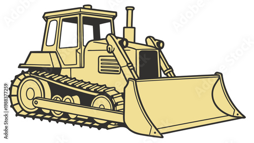 Yellow bulldozer construction vehicle vector graphic with bulldozer, excavator