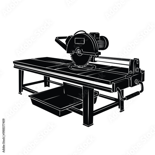 Industrial table saw silhouette set bundle for tile cutting workshop.
