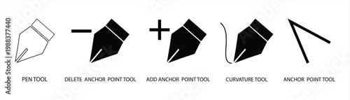 pen tool icon, symbol of the option tool for shaping patterns in a graphic design app, illustration of the pen tool with its description