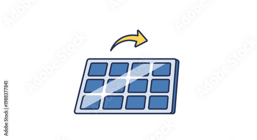 Illustration showing a solar panel with an arrow indicating the conversion process