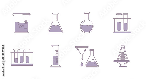 Minimalist science lab equipment illustrations in a clean, uncluttered vector design style