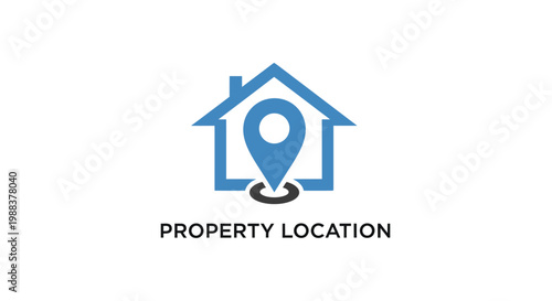 Property Location Icon with Blue House and Pinpoint, Indicating Real Estate Address