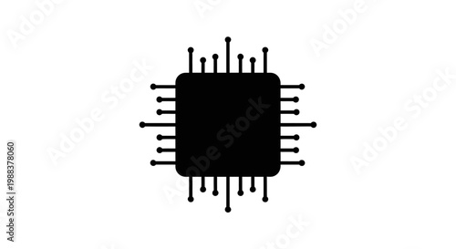 Silhouette illustration of a black computer processor or microchip on a white background