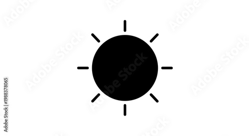 Simple black sun icon illustration against a plain white background for design needs