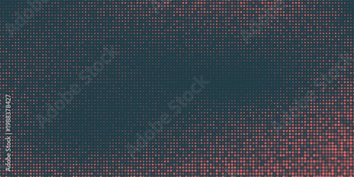 Vector Halftone Pattern Smooth Curved Border Red Blue Abstract Background. Dots Rounded Squares Blurry Pattern Pop Art Design Texture.