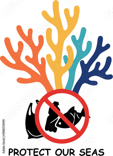 Colorful coral illustration promoting marine conservation and ocean protection