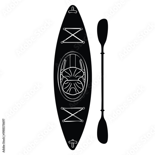 Kayak and paddle set bundle silhouette for outdoor water recreation.