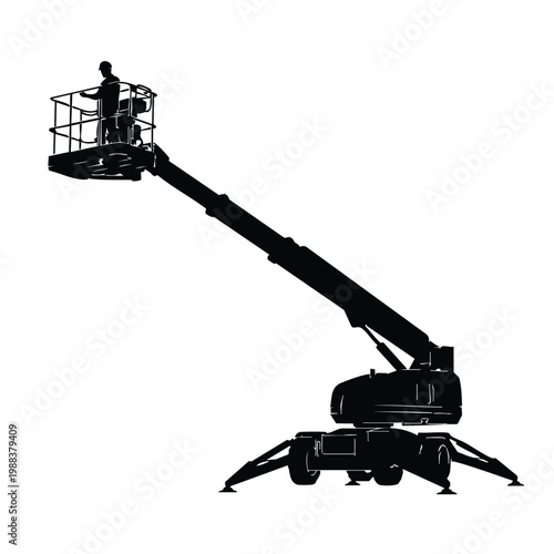 Man lift aerial platform crane silhouette bundle construction work set.