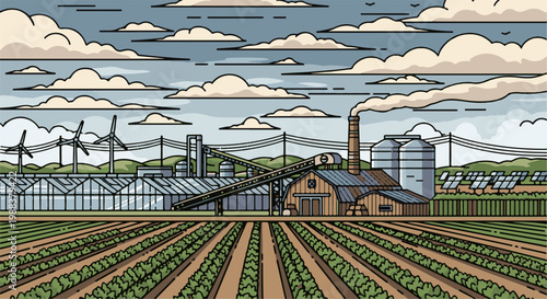 Agricultural and industrial complex with renewable energy sources