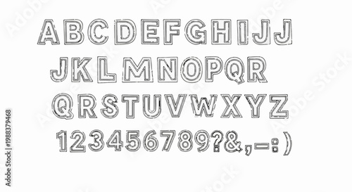 Textured alphabet and numeric characters with distressed outline