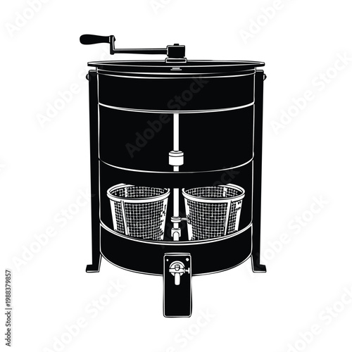 Manual honey extractor bundle silhouette for beekeeping production.