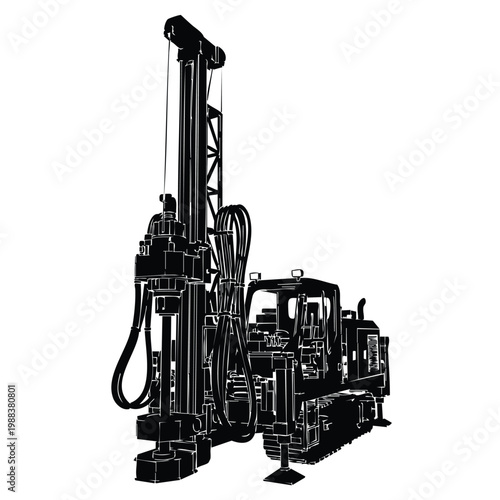 Mobile drilling rig bundle silhouette for deep geotechnology work.