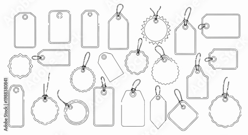 Collection of various blank price tag outlines with attached loops