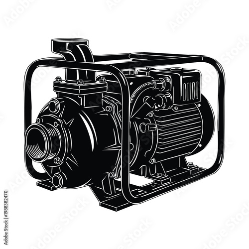 Powerful industrial water pump engine silhouette bundle illustration.
