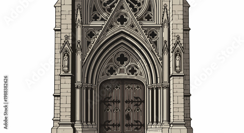 Intricate stone facade of a gothic building with arched doors