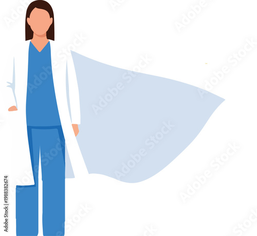 Super doctor in white coat with cape flying heroically, medical staff superhero fighting illness with strength and courage, healthcare.