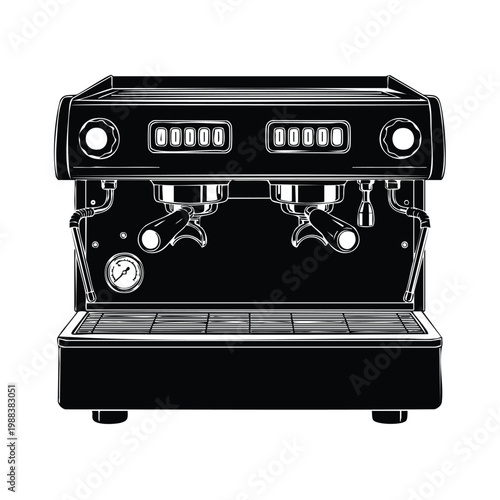 Professional espresso coffee machine silhouette set bundle restaurant cafe.