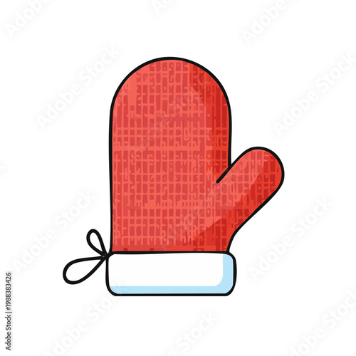 Cozy Red Knitted Winter Mitten with White Cuff and Drawstring Accent