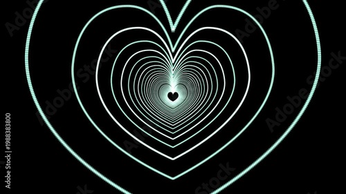 High-quality 4K animation of a glow pulsating aura heart-shaped particle tunnel in vibrant tones. Perfect for Valentine's Day, wedding backdrops, VJ loops, and romantic social media storytelling.