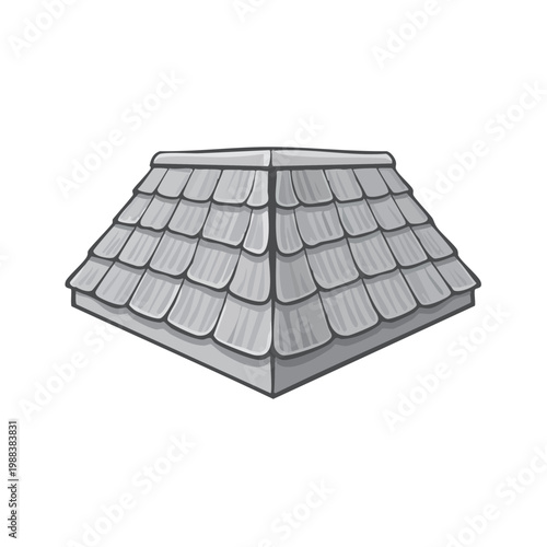 Stylized Hip Roof Section with Shingle Detail Architectural Element
