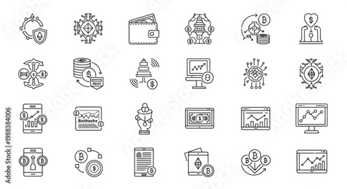Collection of Financial and Business Icons for Digital Use.