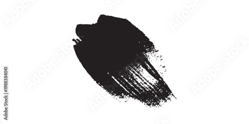 Abstract black paint brush stroke isolated on white background artistic texture element.
