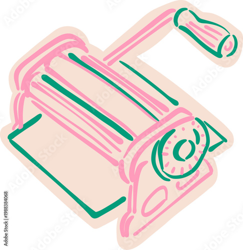 Neon Outline Pasta Machine Roller, Homemade Italian Cooking Sticker Doodle Illustration