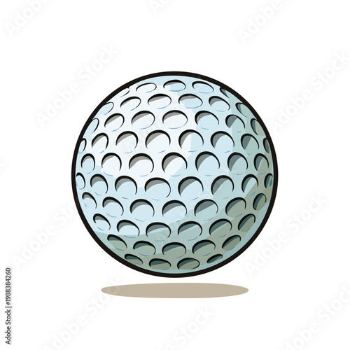 Close up illustration of a dimpled golf ball with a slight shadow