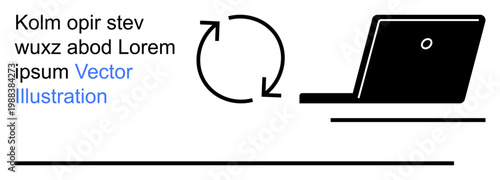 Business process management, automation, digital workflow, technology services, productivity, work solutions. Laptop next to circular arrows. Business process management and automation concept