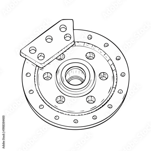 Automotive brake rotor and mounting bracket illustration with clean lines and detailed engineering components
