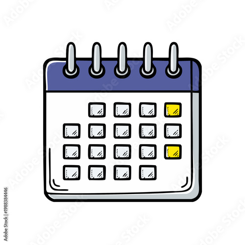 Hand drawn illustration of a calendar with highlighted dates and spiral binding