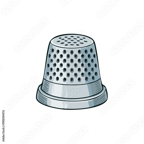 Silver metal thimble with dimples for sewing and needlecraft protection