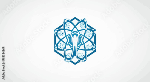 Abstract human figure within atomic structure, science and technology concept