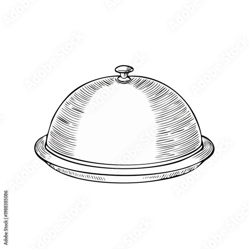 Hand drawn sketch of a covered serving dish with a dome lid and base