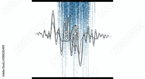 Abstract waveform with cascading numbers and a stylized chain
