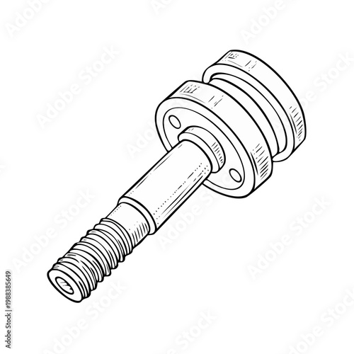 Detailed Ink Drawing of a Machined Metal Screw With Flanges for Industrial Use