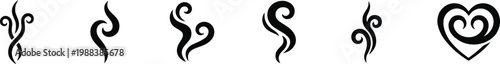 Aromatic Steam and Smoke Swirls Vector Set featuring Decorative Tribal Curls and Heart Shape Ornament.